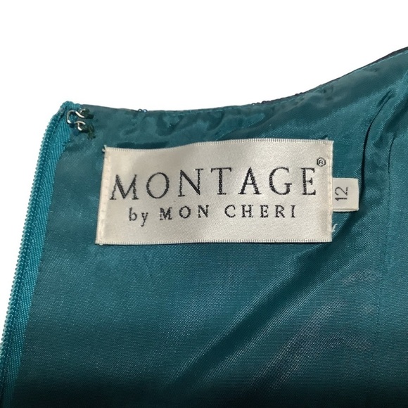 MONTAGE by‎ MON CHERI Floral Silk Beaded Tea Length Dress - Size 12 - Picture 14 of 16